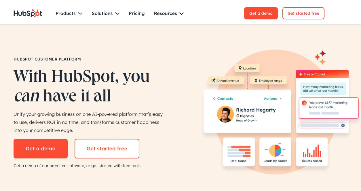 Husbpot website landing page screenshot